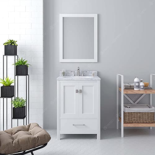 Virtu Usa Caroline Avenue 24 Inch Single Sink Bathroom Vanity Set In White W/Square Undermount Sink, Italian Carrara White Marble Countertop, No Faucet, 1 Mirror - Gs-50024-Wmsq-Wh #TOP1