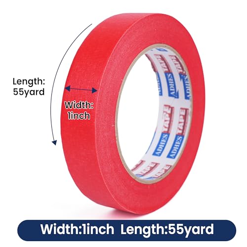Image of Adhes No Residue Red Masking Tape, 6 Rolls x 1 Inch x 55 Yards, Clean Removal Painter's Tape for Painting, Labeling, Marking, Easy Tear, UV-Resistant