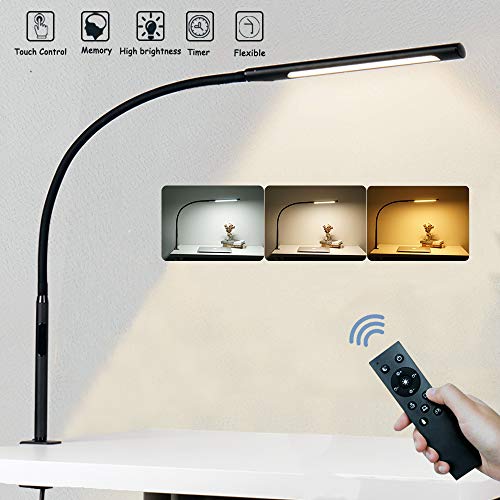 Lampe de Bureau EYOCEAN 12W, avec Télécommande, LED Protection des Yeux, Température de Couleur Réglable, Contrôle Tactile, Fonction de Mémoire et de Chronométrage, pour Beau Travail Lecture Plaisir