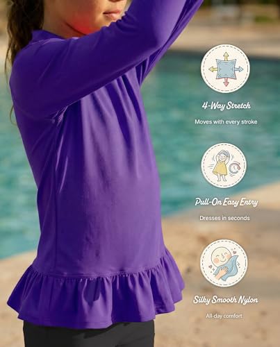 Image of City Threads Girls Long Sleeve Rashguard UPF 50+ Made in USA, Girls' Rash Guard Shirts with Sun Protection