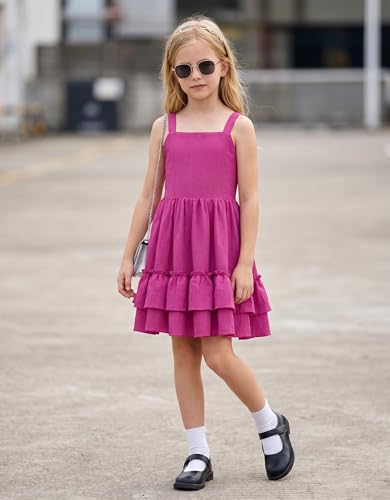 Image of Arshiner Girls Cami Summer Dress Boho Sleeveless Casual Sundress with Pockets for 4-12 Y