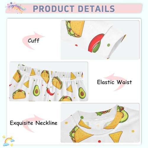Pajama Sets Long Sleeve Yummy Mexican Food Pattern Soft Comfy Sleepwear 2 Piece PJS 3-8T4
