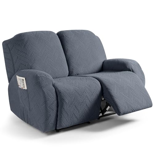Image of Ruaozz Recliner Sofa Covers Recliner Chair Covers Loveseat Recliner Slipcovers with Pockets Washable Furniture Protector with Elastic Bottom (2 Seater, Grey)