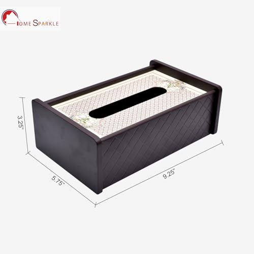 Image of Home Sparkle Tissue Paper Box Holder for Car, Home Decor, Gifting & Office Desk - Rectangular MDF with Elegant Vinyl Print Design - Brown Finish (C7V8)