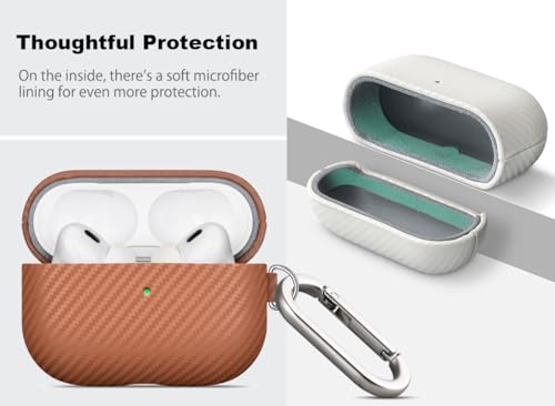 Image of Haobobro Leather Case - for AirPods Pro 3 Case Cover with Keychain - Selected Skin-friendly Leather, Carbon Fibre Texture, Handmade Shockproof Hard Cover for AirPods Pro 3rd Generation Earbuds - Brown