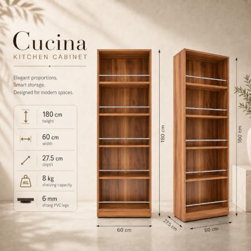 Image of Studio Kook Cucina Tall Kitchen Cabinet with Guard Rails (Amber Walnut)