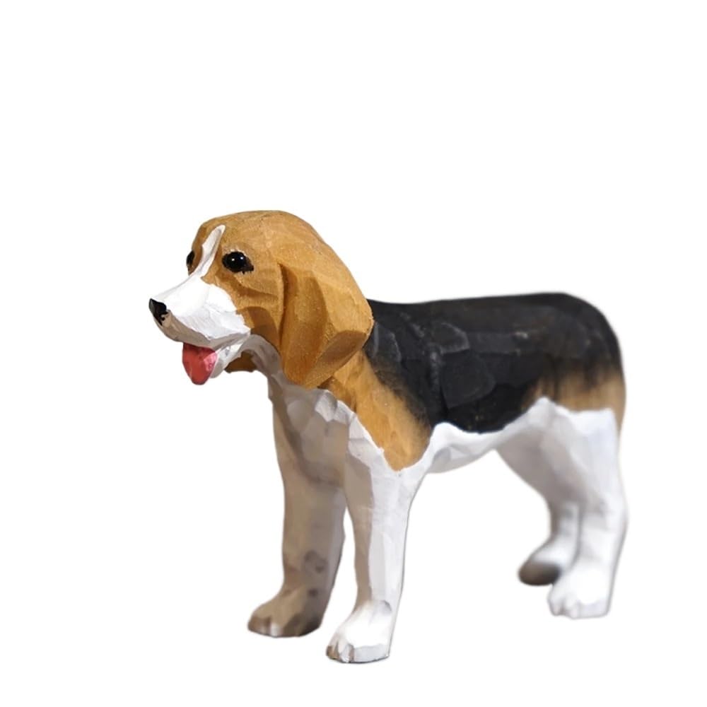 Miunihuooo Handcrafted Wood Carving Dog Statue Beagle Figurines Animal Sculpture For Room Present Handsome Realistic Dog Statue