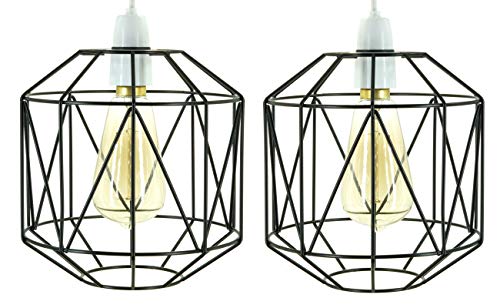 GMUK Home & Garden Products Retro Design Light Shade - Metal Wire Basket Cage Lamp Ceiling Pendant – Vintage Industrial Style Easy Fit 2X Black