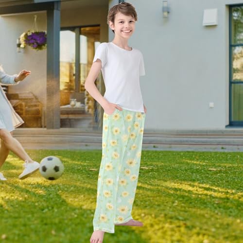 visesunny Boys' Pants Green Yellow Sunflower Jogger Pants Elastic Waist Long Bottoms Trousers with Pockets4