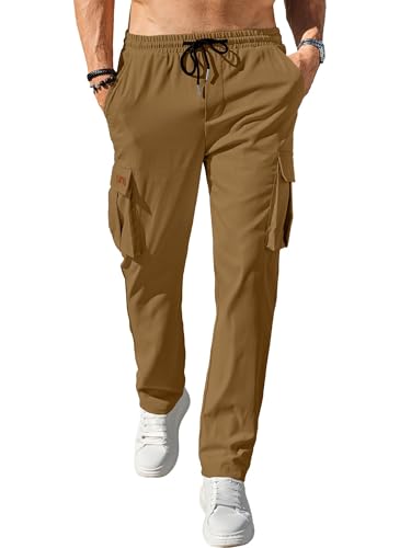 Image of Comdecevis Men's Casual Cargo Pants Workout Joggers Stretch Sweatpants Hiking Drawstring Tactical Pants with Multi Pockets
