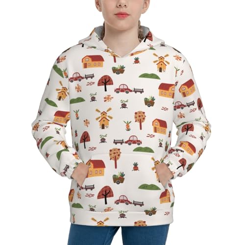 Houses and Windmill Kid Hoodies Boys Sweatshirts Girls Pullover with Pocket