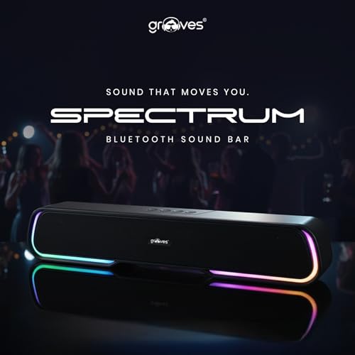 Image of Grooves Specturm Soundbar, 16W Signature Sound, RGB LEDs, Dual Full-Range Drivers, Upto 5H Battery, TWS, Multi Ports, Bluetooth Sound bar, Home Theatre Soundbar Speaker (Premium Black)