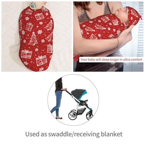 Image of Red Christmas Swaddle Blanket with Beanie Hat Set Newborn Swaddle Wrap Soft Baby Receiving Blankets Baby Swaddle Blanket for Baby Boys and Girls