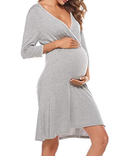 Aibrou Camisón Lactancia, Camisón de Maternidad Algodon Camison Embarazada Invierno Camisón Premamá...
