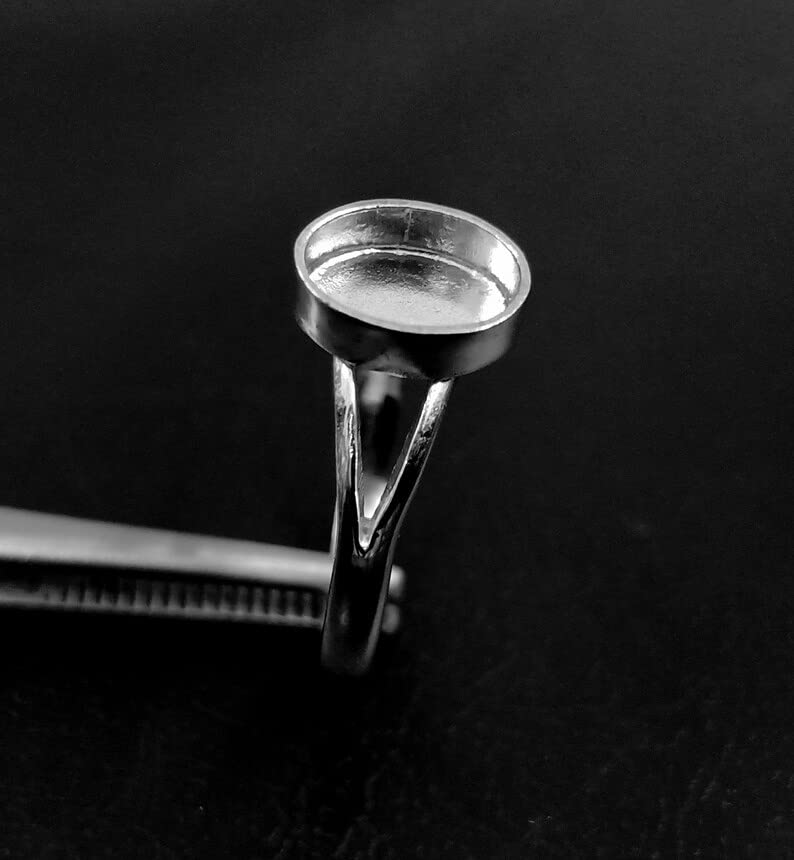 Miniatura 3 de 925 Sterling Silver Oval Shape Ring Bezel Blank Setting DIY With Split Band, Blank Ring Base, Bezel For Resin And Gemstones Work,