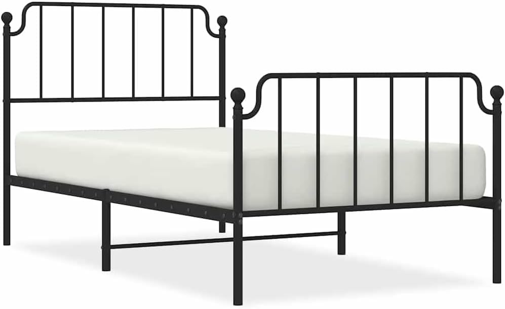 Twin Bed Frame Black Powder-Coated Steel Platform Frame with Slatted Foundation, Heavy-Duty Durable Design for Bedroom Storage, Nonslip Stable Support, Easy Assembly No-Box-Spring-Needed
