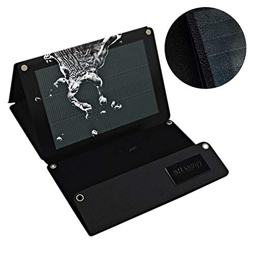 beautyshow Chargeur Panneau Solaire 5V Portable Pliable Puissant Imperméable avec Câble Micro-USB 4 Crochets pour iPhone, Androids, iPad, Tablettes, Samsung, Smartphone, etc.