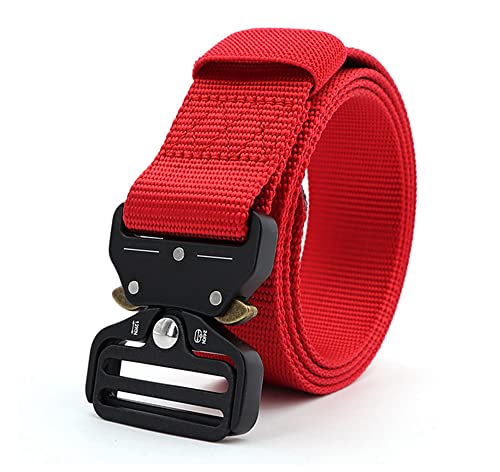 NA 49 Inch Mens Tactical Belt Heavy Duty Nylon Belt Wide 1.5 Inch Riggers Belt Military Webbing with Quick Release Metal Buckle (Red)