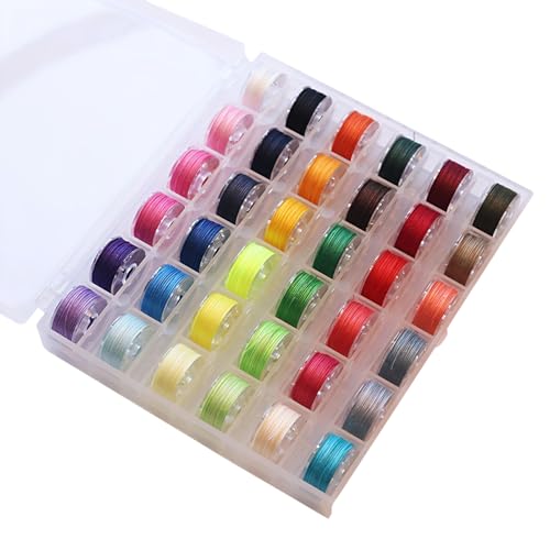 36 Fils de Canette de Machine à Coudre, Fil a Coudre, Bobines Prérembobinées Fil Polyester avec Boîte de Rangement, 36 Couleurs Assorties, Compatible avec...