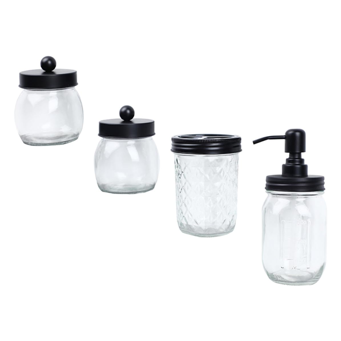 1satz Glas mit Lotionflasche Wattebehälter und Zahnbürstenbecher Praktisches Badzubehör Schwarzer Deckel Robust Kompakt für Persönliche Hygiene