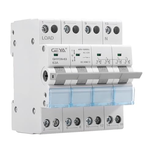 GEYA Commutateur de transfert manuel Commutateur d'isolation à double alimentation avec indicateur Montage sur rail DIN(4P-63A-400V)