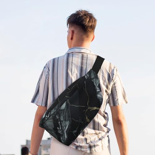 Sac banane de course léger imprimé marbre noir ceinture réglable running - 7