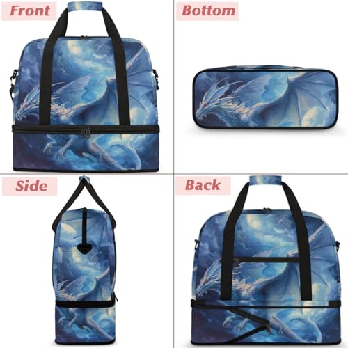 Large Weekender Overnight Bags Animal Blue Dragon Travel Duffel Bag for Women Men Gym Bag With Shoe Compartment Foldie Travel Tote Bag Carry On Personal Item Bag for Travel Gym Sports3