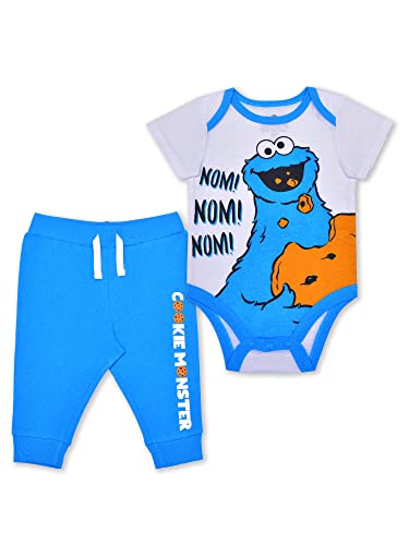 Sesame Street Cookie Monster Baby Boys Bodysuit and Pants Set for Newborn and Infant