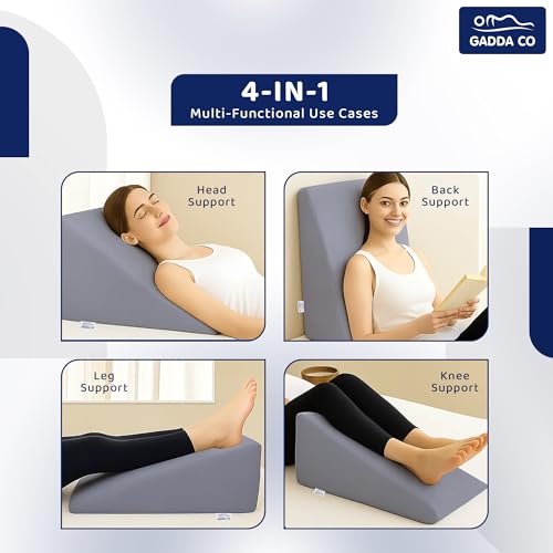 Image of GADDA CO Wedge Pillows for Bed | Premium Memory Foam Orthopedic Wedge Cushion for Sleeping, Acid Reflux & GERD Relief |Back Pain, Snoring & Sleep Apnea Support | Leg Elevation | Grey (18x17.5x11 Inch)