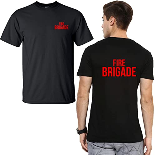 Image of Fire Brigade Left Chest & Back Logo Printed T-Shirt Workwear Uniform Rescue Office Unisex Black