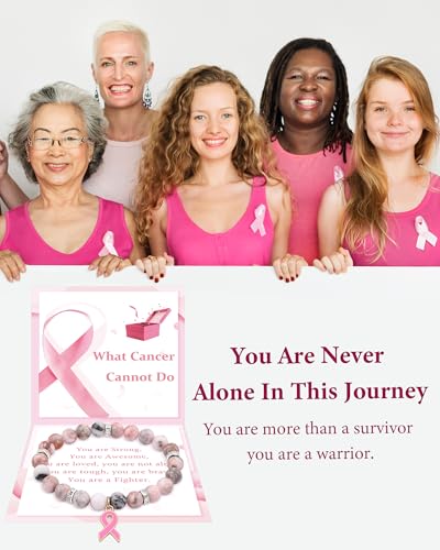 Breast Cancer Bracelets for Women Breast Cancer Awareness Bracelet Inspirational Encouragement Handmade Natural Stone Charm Beaded Gifts for Women Best Friend Sister2