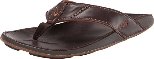 Image of OluKai Nui Men's Beach Sandals, Full Grain Leather Flip-Flop Slides, Compression Molded Footbed & Ultra-Soft Comfort Fit