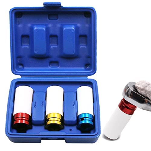 OFKPO Set de Douilles de Serrage, Douilles à Impact pour Roue en Alliage Embout de Tournevis, Manchon de Pneu Couleur 17mm 19mm 21mm