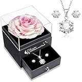 Sunia San Valentin Regalos Mujer,Rosa Eterna con Collar y Pendientes de Plata de Ley 925,Rosa Preservada para Mama Abuela Novia,Regalos Originales para Mujer,Regalos Cumpleaños Navidad Dia de la Madre