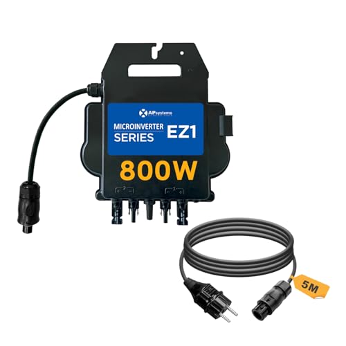 APsystems Mikrowechselrichter mit WLAN & Bluetooth, PV VDE Zertifiziert, Plug & Play Wechselrichter ideal für Balkonkraftwerk (EZ1-M 800W mit Anschlusskabel 0% MwSt)