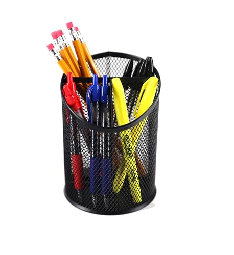 Huron Black Minimalist 3-Compartment Metal Mesh Pen and Pencil Holder Desk Organizer