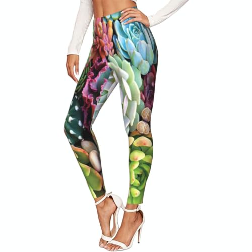 Leggings elásticos de suculentas mallas transpirables de yoga con sujeción suave