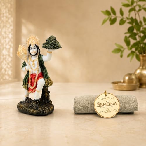 Image of ARMONIA Hanuman Ji God Idol for Home Decor - 9 Inch Resin Bajrangbali Murti Figurine, Best Spiritual Gift for Wedding, Pooja Room, Car Dashboard, Living Room,Housewarming (Including Cloth)