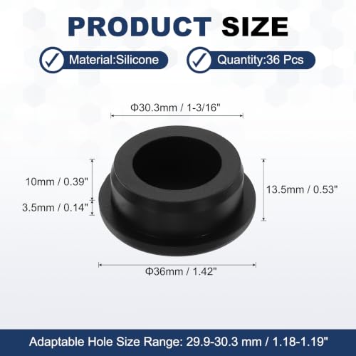 Image of MECCANIXITY 36pcs T-Shaped Silicone Plugs 30.3mm 1-3 /16 Inch Dia, Black | Snap in Plug Hole Seal Cover Round Rubber Stopper for 29.5-30.3mm Holes Kitchen Rubber Bulkheads Waterproof Sealing