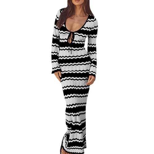 SherryDC Women's Crochet Knit Swimsuit Cover Up Dress Scoop Neck Tie Bikini Coverup Beachwear Maxi Dresses