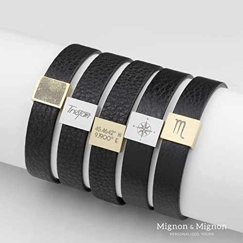 MignonandMignon Personalized Leather Mens Bracelet Coordinate Bracelet - Fathers Day & Valentines Day Gift - MLBR2