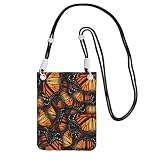 Tamaño para el transporte diario: mide 15 cm x 1,5 cm x 21 cm, esta bolsa compacta para teléfono móvil con estampado de mariposas monarca naranja ofrece un amplio espacio para tu teléfono, cartera, tarjetas, llaves y lápiz labial para comodidad manos libres durante los viajes, compras o aventuras al aire libre.