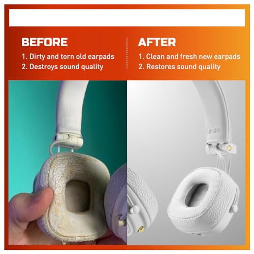 Image of Crysendo Headphone Cushion for Marshall Major III Headphone | Soft Ear Cushion Cover Replacement Earpads | Protein Leather & Memory Foam Cushion (White)