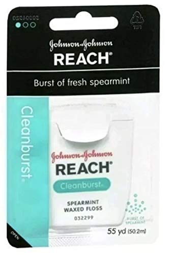 (PACK OF 4) Johnson & Johnson REACH Waxed Floss. BURST OF FRESH SPEARAMINT! Removes Up to 2x More Plaque than Glide Floss! (Pack of 4, 55 Yards Each)