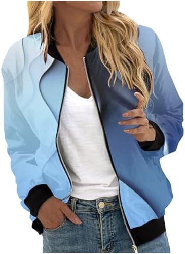Womens Jackets Casual Trendy 2024 Zip up Floral Jacket Coat Stand Collar Plus Size Lightweight Short Outwear Tops