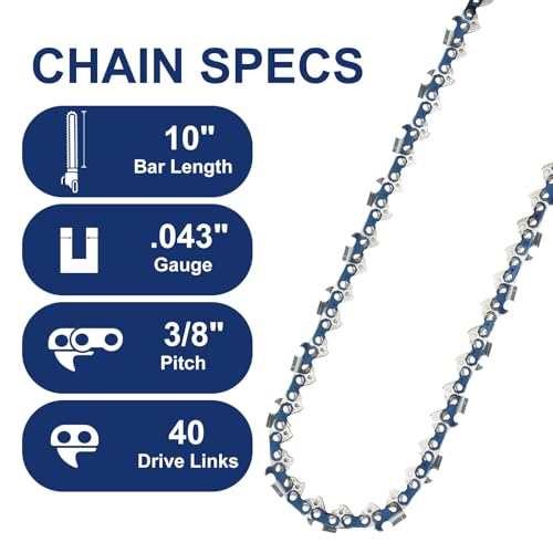 Image of 4 Pack 10 Inch Chainsaw Chain 3 /8 inch LP Pitch .043 inch Gauge 40 Drive Links, Fit for Ryobi P546 EGO PSA1000 Milwaukee M18 FUEL Pole Saw, Worx WG322 WG323 LCS1020 CMCCS610D1,Oregon R40 90PX040G