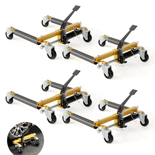 GarveeTech 4 Pcs Car Wheel Dolly with Tire Jack, Trailer Dolly for Vehicle Positioning, 1500 LBS Capacity Car Skates, Car Dolly Set of 4 Jack for Auto Repair Moving