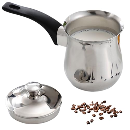Cafetera turca de acero inoxidable de 180 ml con mango y tapa antiescaldaduras, cafetera árabe fácil de usar para leche, chocolate, mantequilla, queso