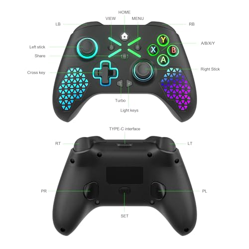 Image of Dinosoo RGB Wireless Controller for Xbox Series X|S, Xbox One & Windows 10 /11, Gaming Gamepad with Hall Trigger, Turbo, Macro, 3.5mm Audio Jack, 2.4GHz Adapter