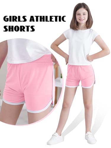 4 Packs Girls Athletic Shorts Toddler Soccer Running Active Dolphin Dry-Fit Kids Gym Workout Performance Shorts4